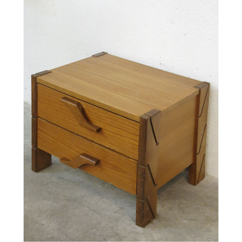 Vintage gebeitst houten nachtkastje, 1970-1980
