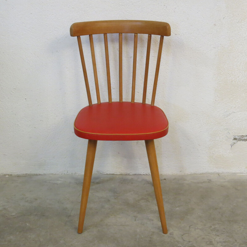 Vintage beechwood and red skai bistro chair, 1960