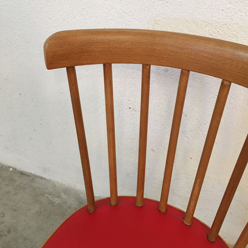 Vintage beechwood and red skai bistro chair, 1960