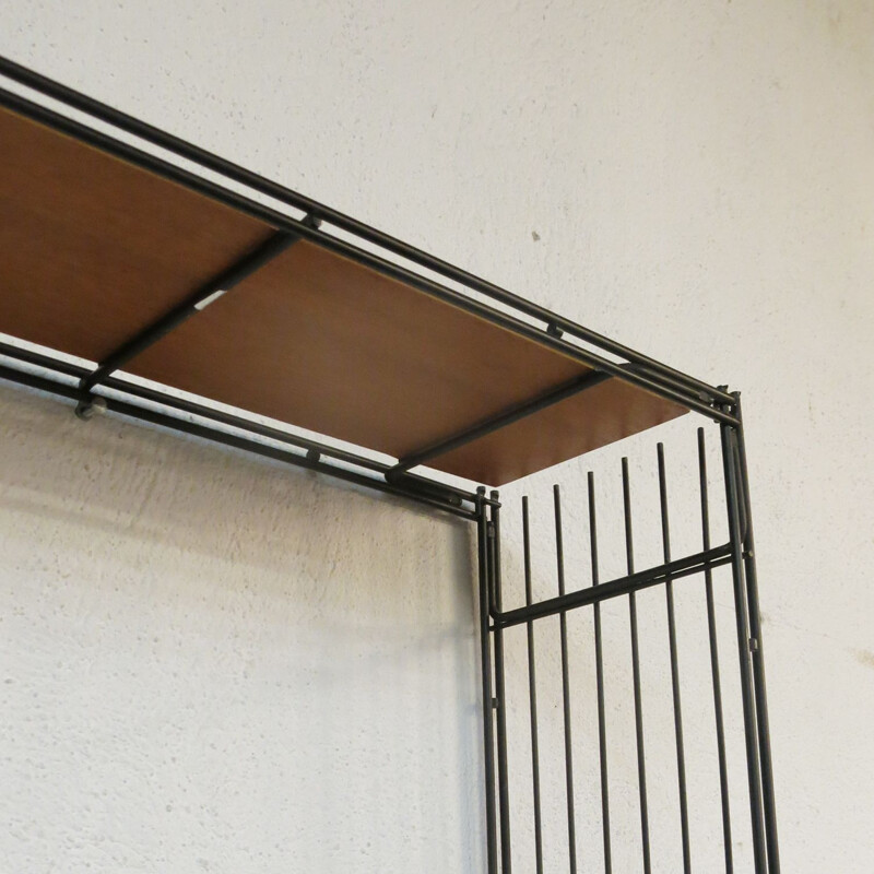 Scandinavian vintage black lacquered metal wall shelf, 1950-1960