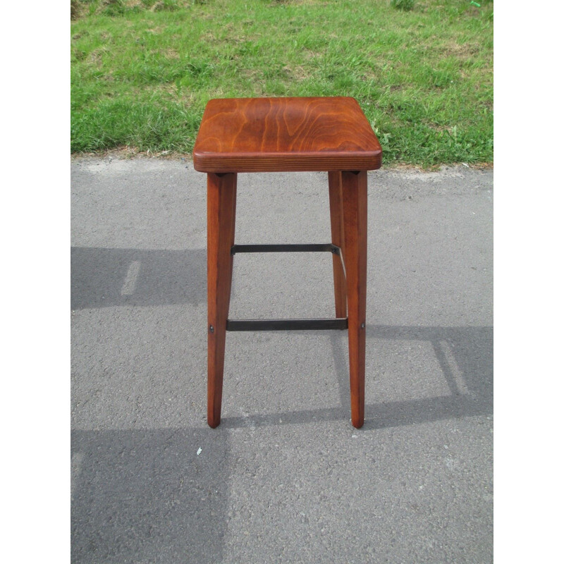 Set of 6 vintage oakwood bar stools, Spain 1960s