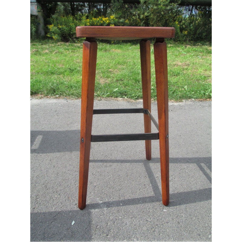 Ensemble de 6 tabourets de bar vintage en bois de chêne, Espagne 1960