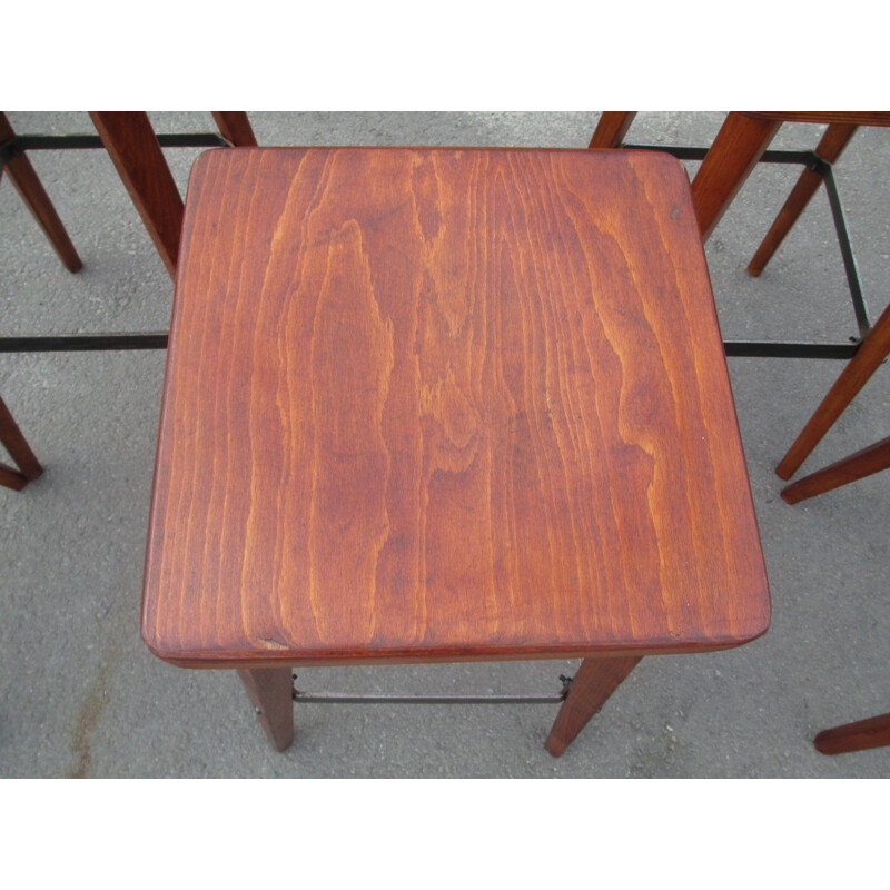 Set of 6 vintage oakwood bar stools, Spain 1960s