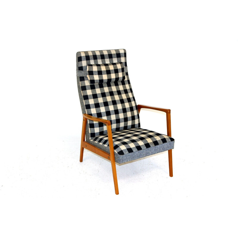 Scandinavian vintage armchair in beechwood and fabric, Sweden 1950