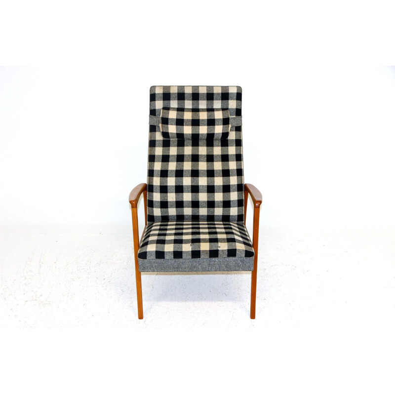 Scandinavian vintage armchair in beechwood and fabric, Sweden 1950