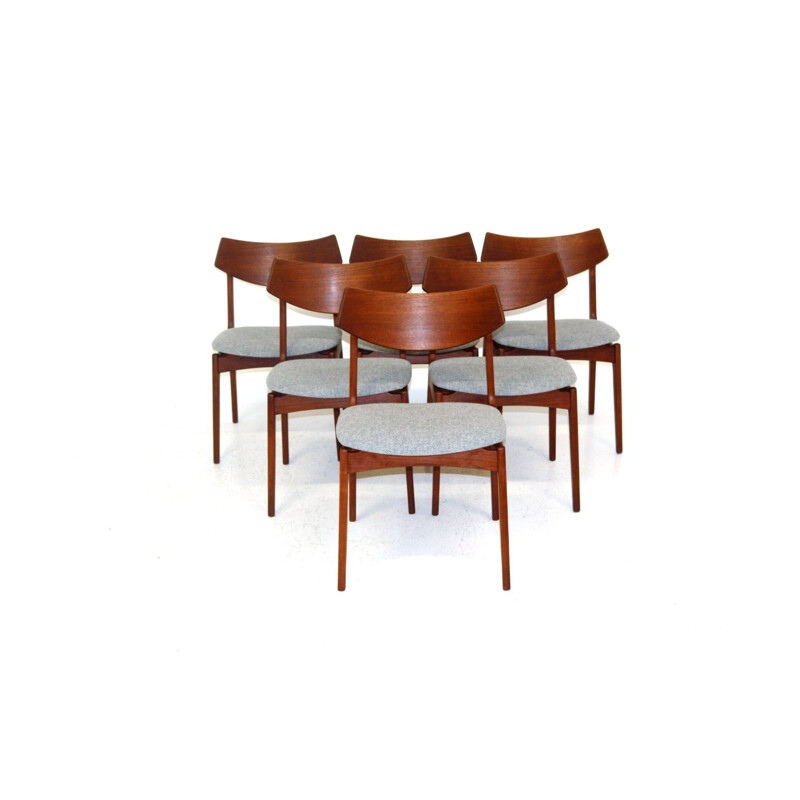 Set of 6 vintage teak and cotton chairs, Sweden 1960