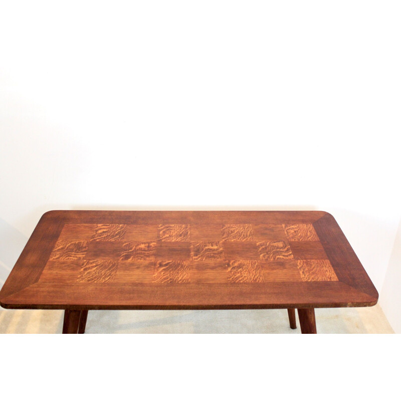 Table basse vintage en chêne avec incrustation de placage, 1950