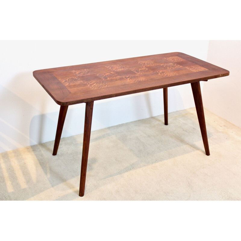 Vintage eiken salontafel met fineer inleg, 1950