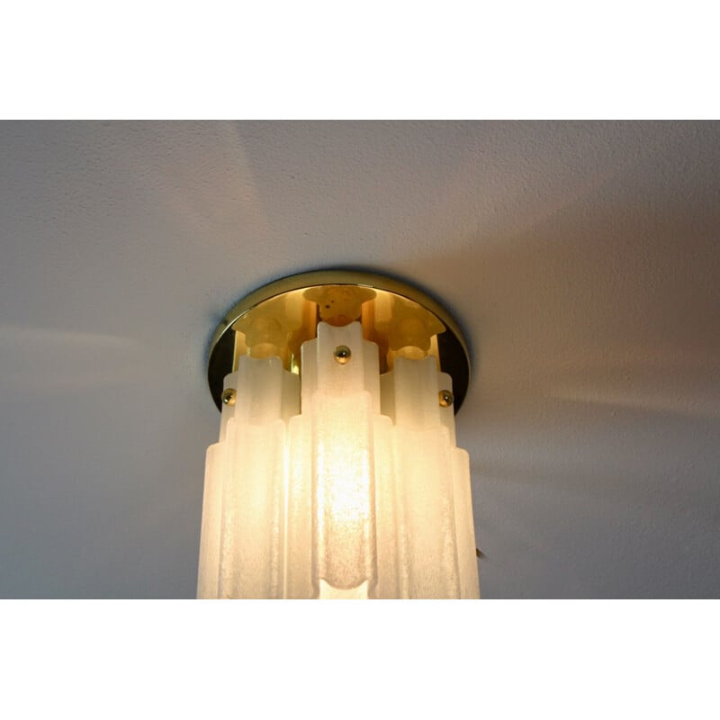 Vintage ceiling light in brass and glass by Glashütte Limburg, Germany 1970