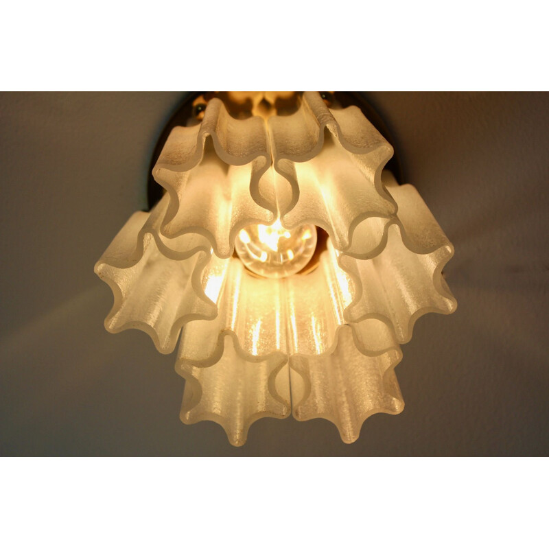 Vintage ceiling light in brass and glass by Glashütte Limburg, Germany 1970