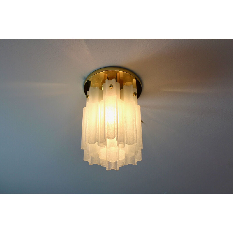 Vintage ceiling light in brass and glass by Glashütte Limburg, Germany 1970