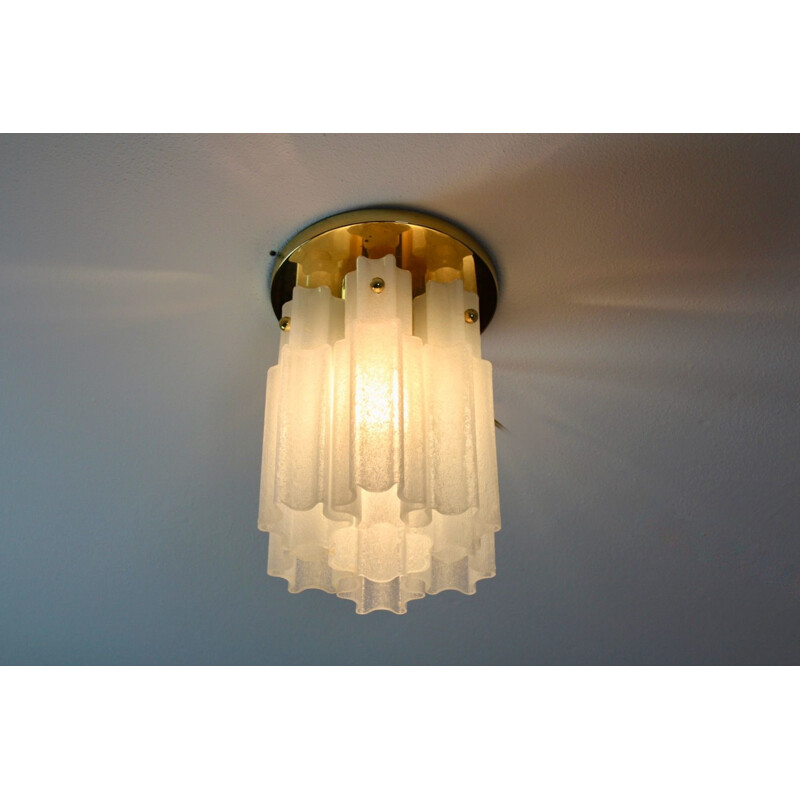Vintage messing en glazen plafondlamp van Glashütte Limburg, Duitsland 1970