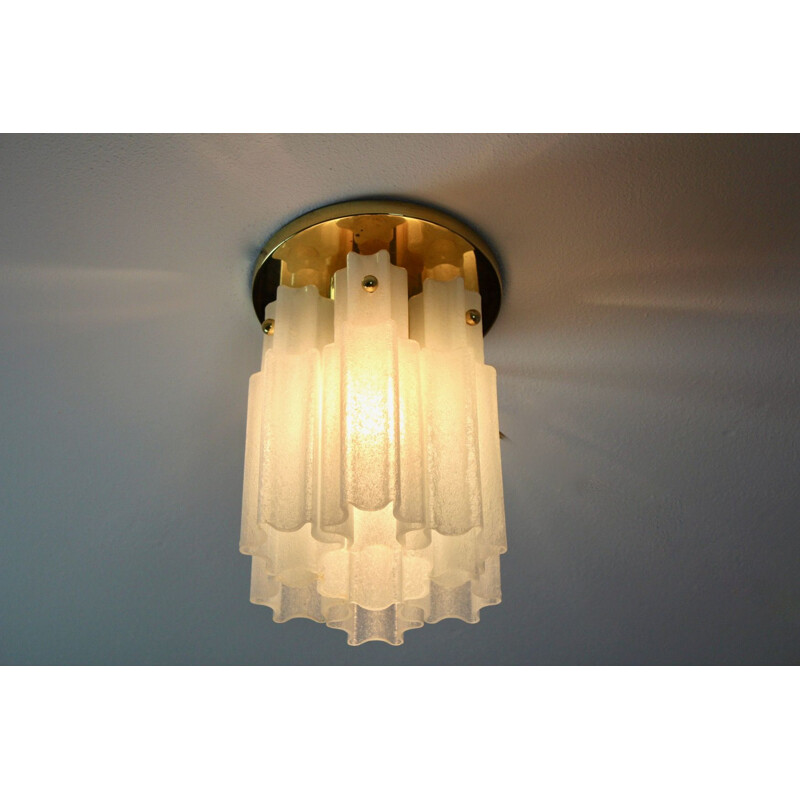 Vintage ceiling light in brass and glass by Glashütte Limburg, Germany 1970