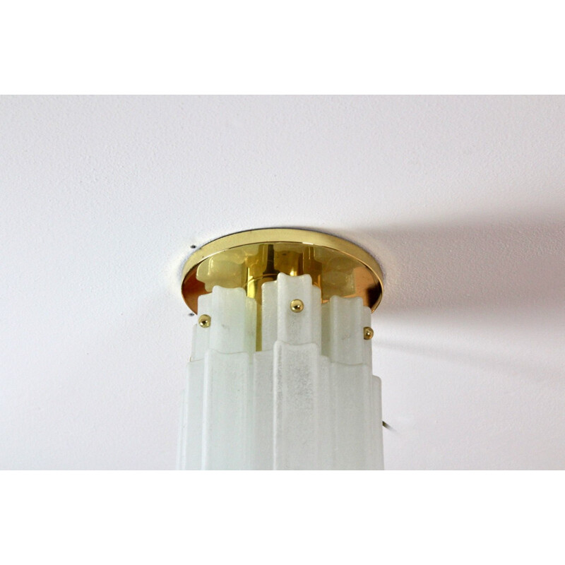 Vintage ceiling light in brass and glass by Glashütte Limburg, Germany 1970