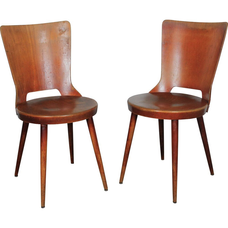 Pair of vintage Baumann Dove beechwood chairs, 1970
