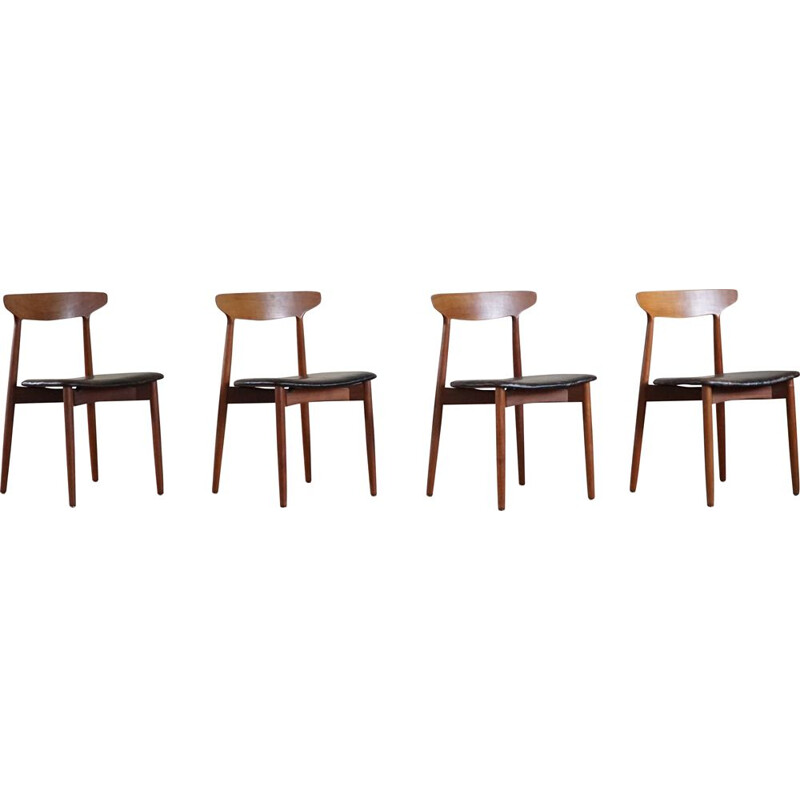 Set of 4 Danish mid century teak dining chairs by Harry Østergaard, 1960s