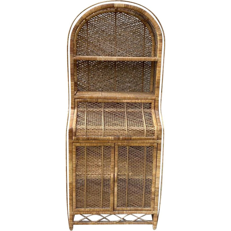 Vintage secretary in rattan wicker, 1960-1970