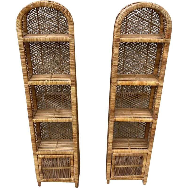 Pair of vintage rattan wicker shelves, 1960-1970