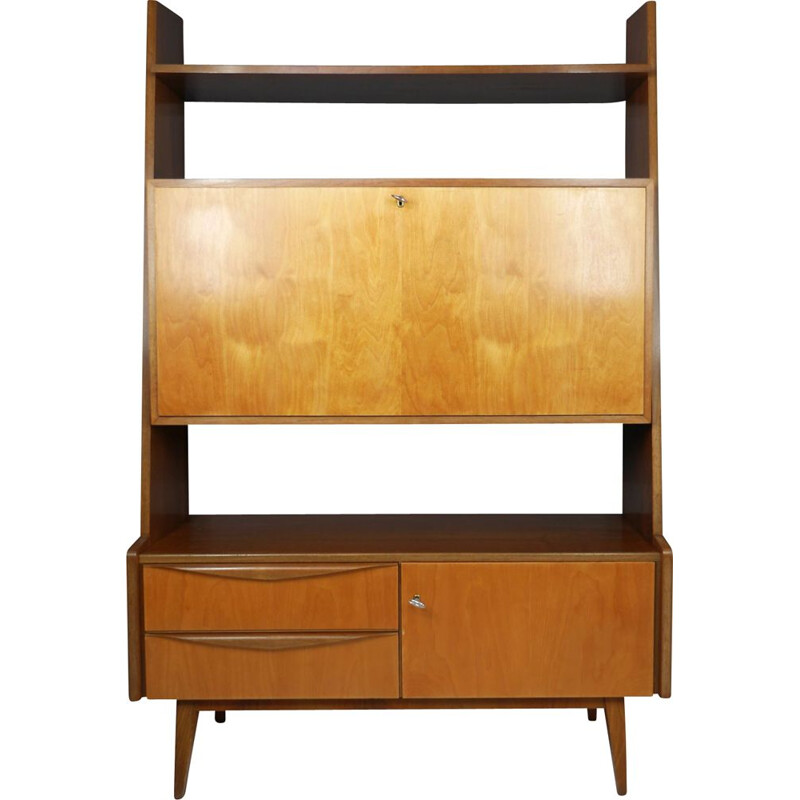 Mid century walnut and maple shelf, Germany 1950s