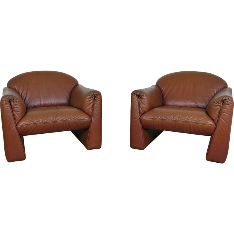 Pair of vintage Octanova leather armchairs by Peter Maly for Cor, Germany 1980s