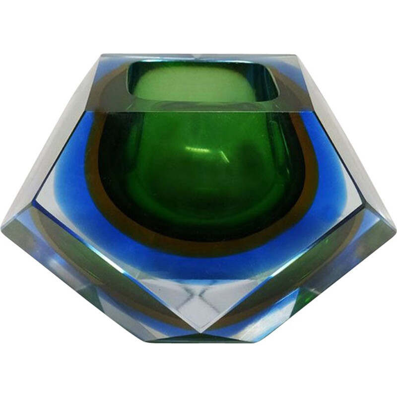 Vintage green and blue ashtray by Flavio Poli for Seguso, 1960s