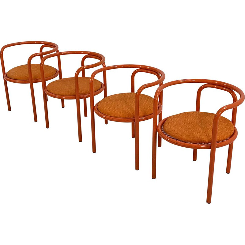 Ensemble de 4 chaises vintage orange Locus Solus de Gae Aulenti pour Poltronova, 1960