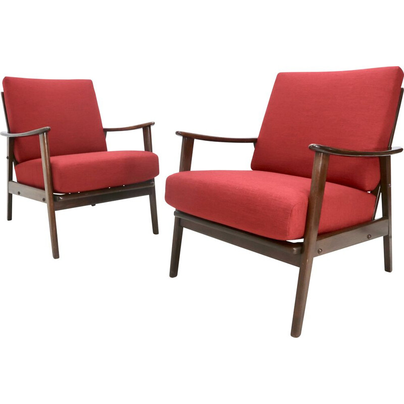 Pair of mid-century red armchairs, 1950s