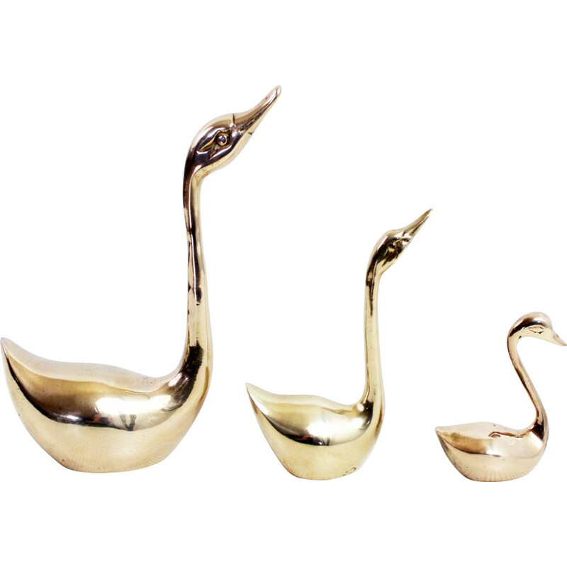 Set of 3 vintage brass swans, 1960