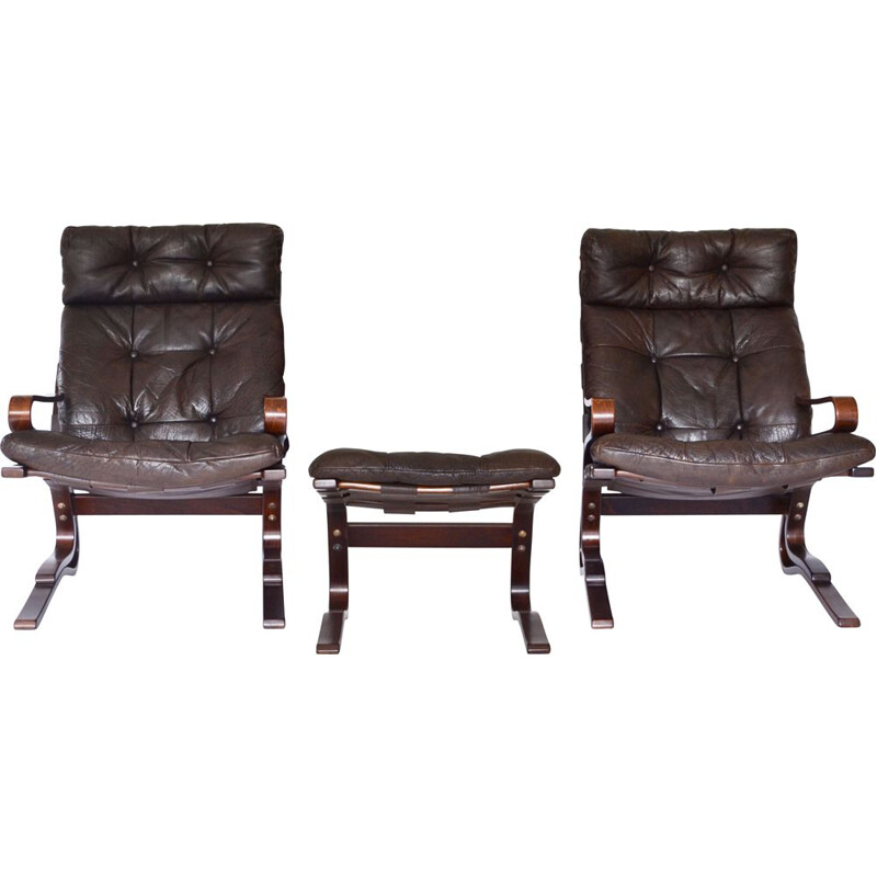 Scandinavian vintage leather Skyline living room set by Hove Møbler, 1970s