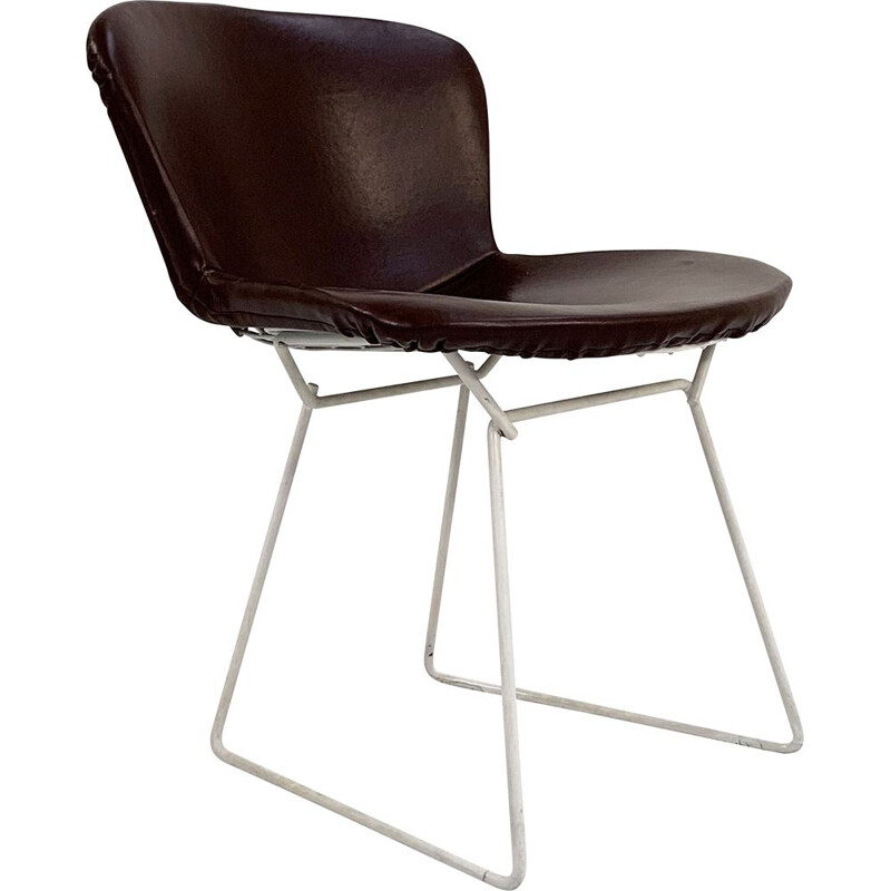 Mid century wire dining chair with leather cover by Harry Bertoia for Knoll, 1970s