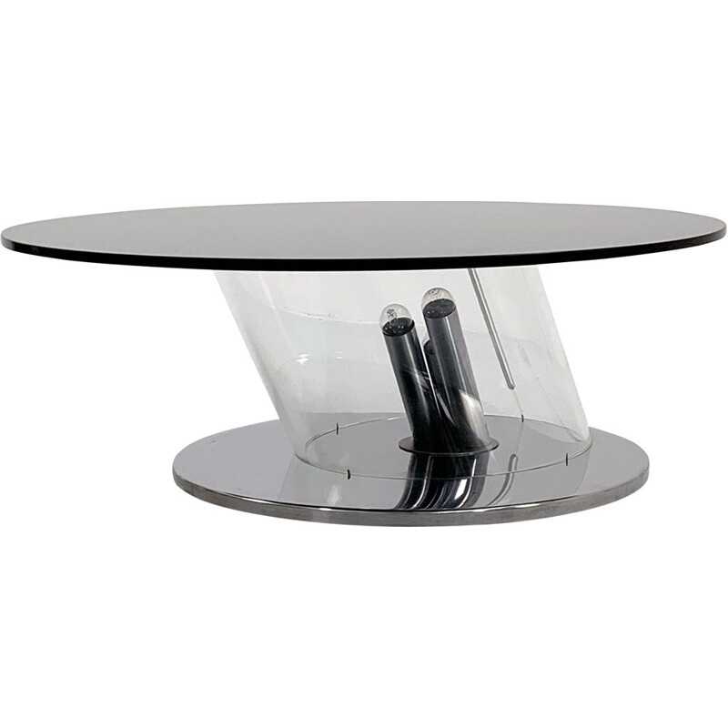 Mid cenyury coffee table with lights in plexiglass and steel, 1970s