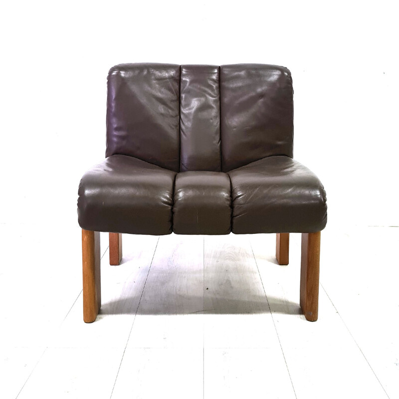 Set of 4 vintage leather armchairs by Girsberger, Germany 1970s