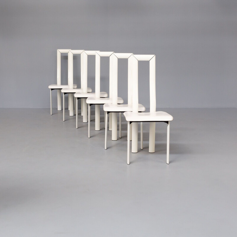 Set of 6 vintage white leather high back chairs by Antonello Mosca for Ycami, 1980s