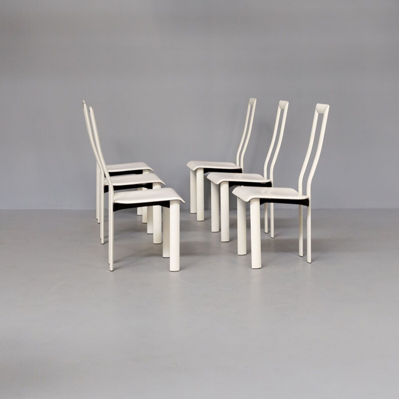 Set van 6 vintage stoelen met hoge rugleuning in wit leer van Antonello Mosca voor Ycami, 1980