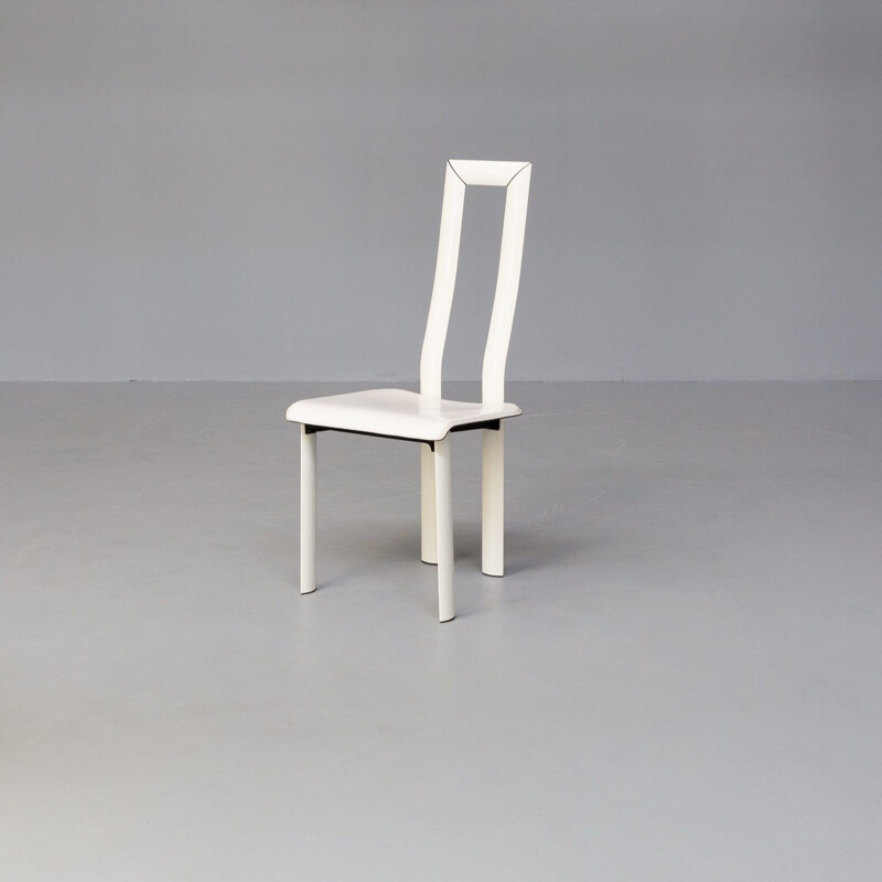 Ensemble de 6 chaises vintage à haut dossier en cuir blanc par Antonello Mosca pour Ycami, 1980