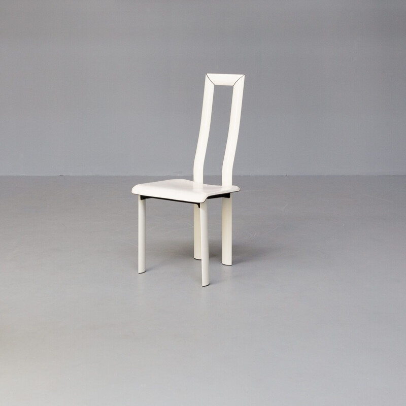 Set van 6 vintage stoelen met hoge rugleuning in wit leer van Antonello Mosca voor Ycami, 1980