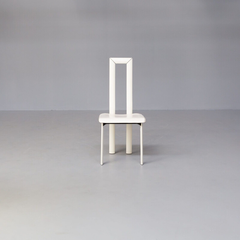 Satz von 6 Vintage-Stühlen mit hoher Rückenlehne aus weißem Leder von Antonello Mosca für Ycami, 1980