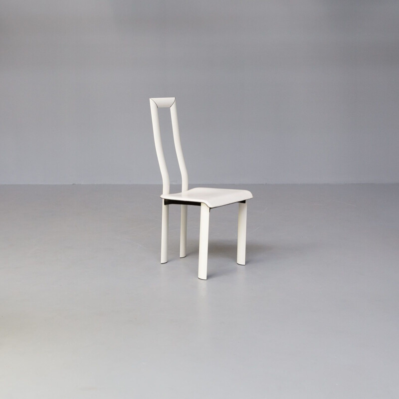 Ensemble de 6 chaises vintage à haut dossier en cuir blanc par Antonello Mosca pour Ycami, 1980