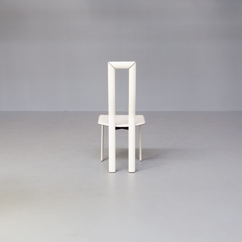 Ensemble de 6 chaises vintage à haut dossier en cuir blanc par Antonello Mosca pour Ycami, 1980