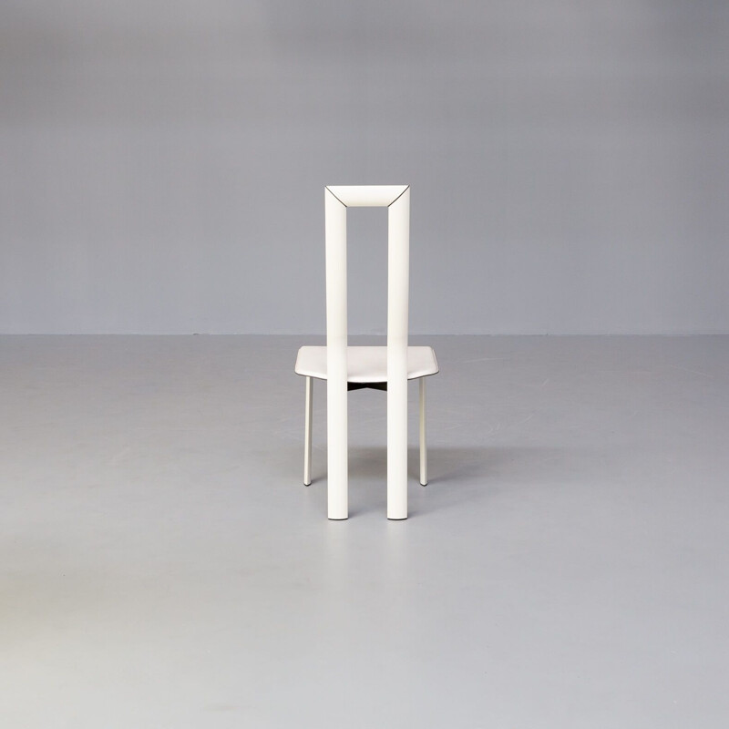 Conjunto de 6 sillas vintage de respaldo alto en piel blanca de Antonello Mosca para Ycami, 1980