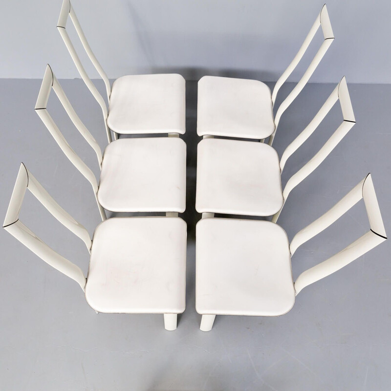 Ensemble de 6 chaises vintage à haut dossier en cuir blanc par Antonello Mosca pour Ycami, 1980