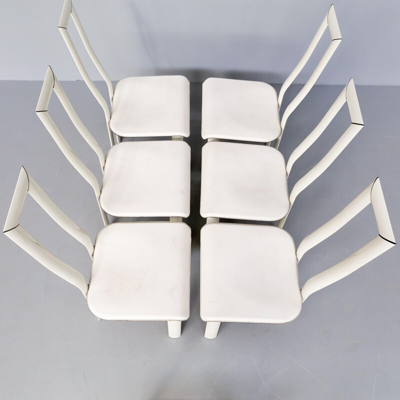 Set of 6 vintage white leather high back chairs by Antonello Mosca for Ycami, 1980s