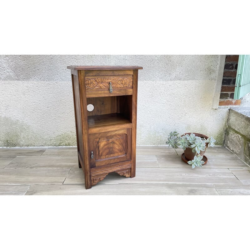 Vintage Art Deco walnut night stand cabinet, 1930