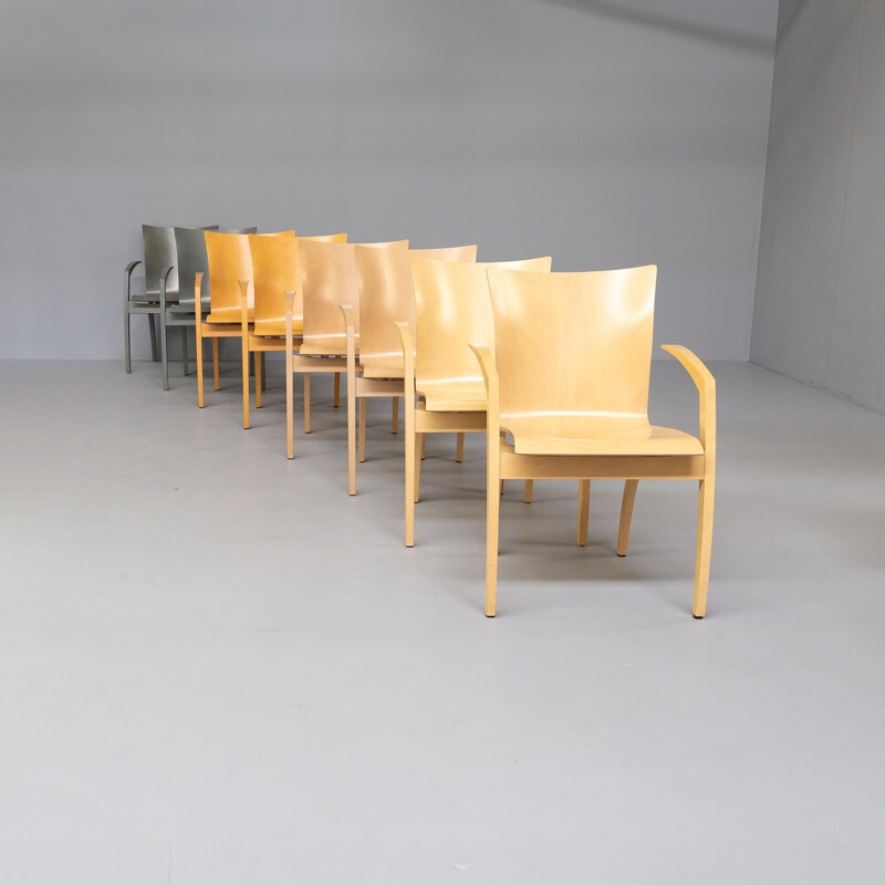 Set of 8 vintage "camarilla" plywood dining chairs by Hugo de Ruiter for Leolux, 1990s