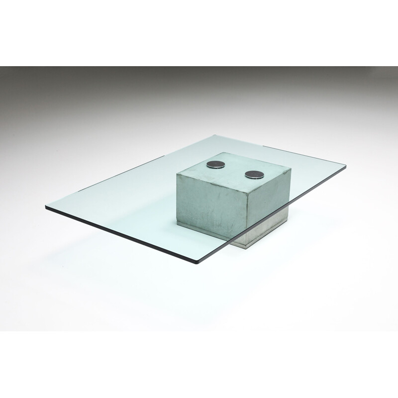 Vintage concrete and glass SAPO coffee table by Saporiti, 1970s