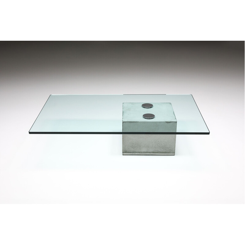 Vintage concrete and glass SAPO coffee table by Saporiti, 1970s