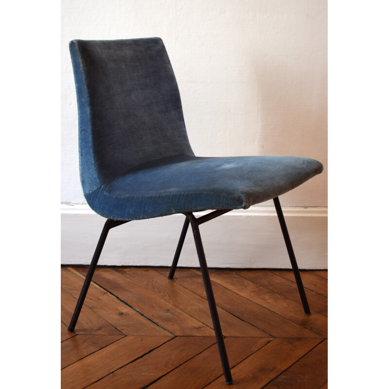 Meuble TV chair in blue fabric, Pierre PAULIN - 1950s