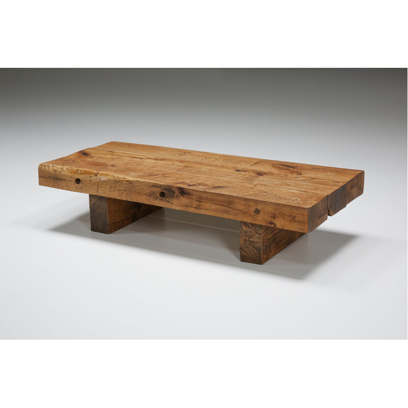 Vintage rustic solid wood coffee table, 1950s