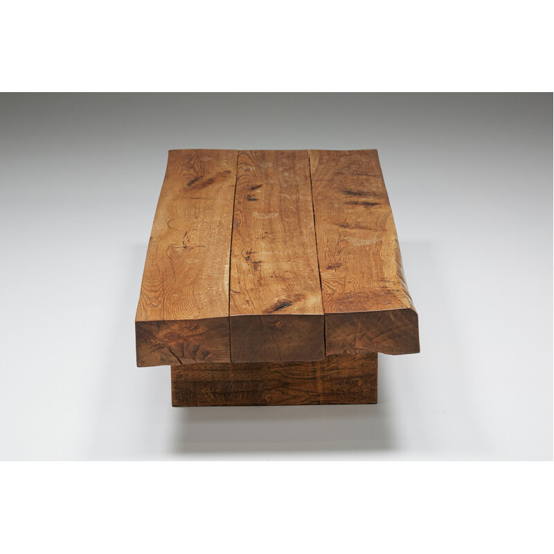 Table basse rustique vintage en bois massif, 1950
