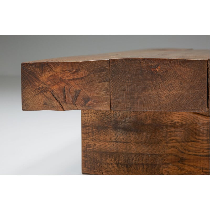 Table basse rustique vintage en bois massif, 1950
